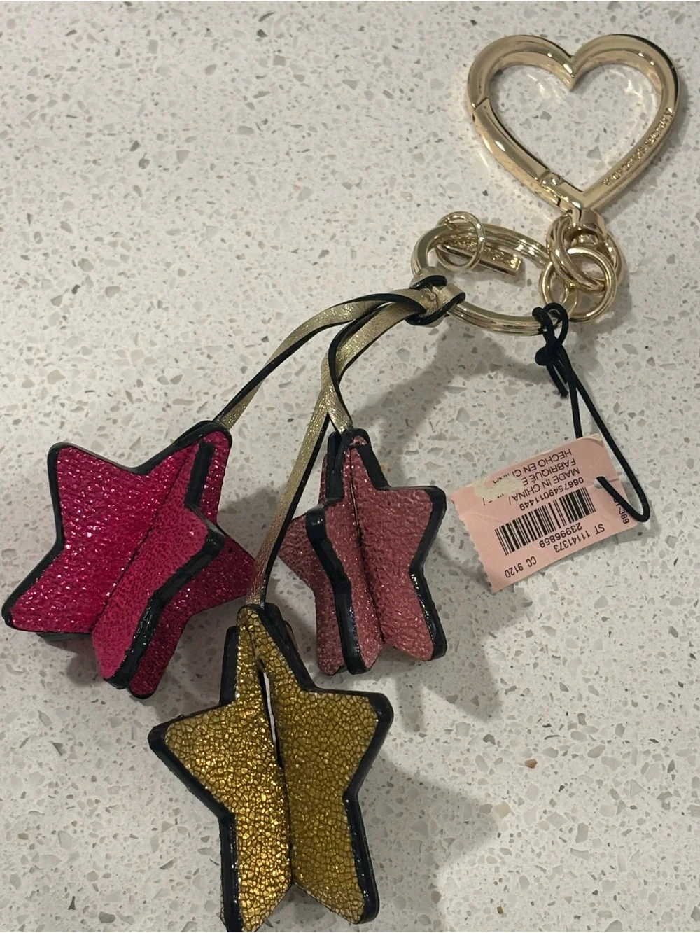 Victoria's Secret Gold Heart Keyring with Pink, Fuchsia and Gold Star Charms